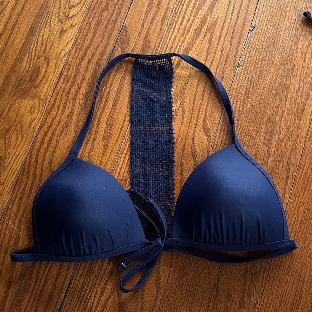 Victoria's Secret Navy Crochet Racerback Halter Bikini Top